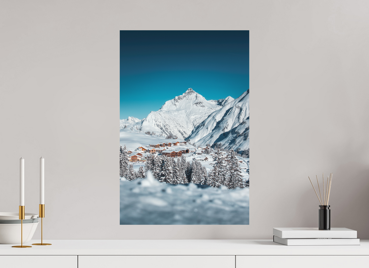 40 x 60 cm, Papierprint ohne Rahmen Oberlech Village with Biberkopf, Arlberg