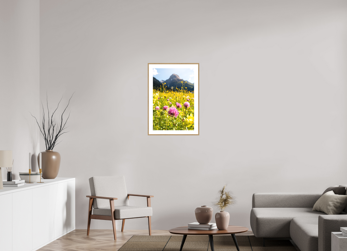 50 x 75 cm, Rahmen-Holzoptik Wildflower Meadow Below the Peak