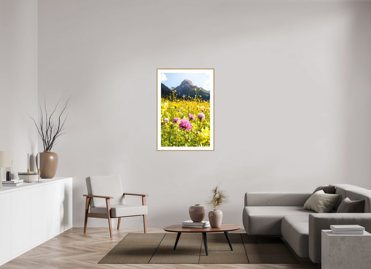 70 x 105 cm, Rahmen-Holzoptik Wildflower Meadow Below the Peak