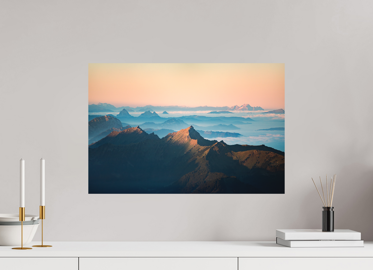 60 x 40 cm, Papierprint ohne Rahmen Säntis Sunrise, Silhouette Peaks