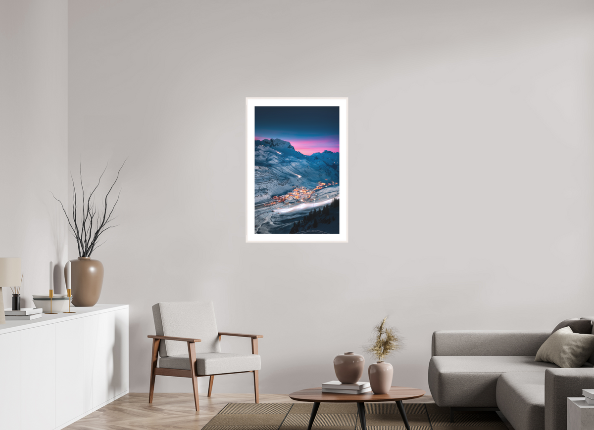 60 x 90 cm, Rahmen-Weiß Zürs at Night, Arlberg