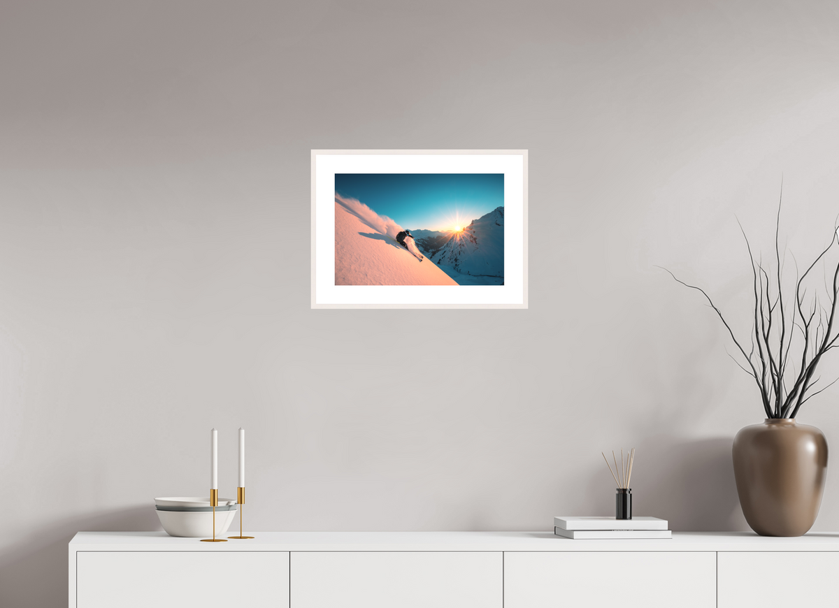 45 x 30 cm, Rahmen-Weiß Skiing Into the Sunset, Flexenpass