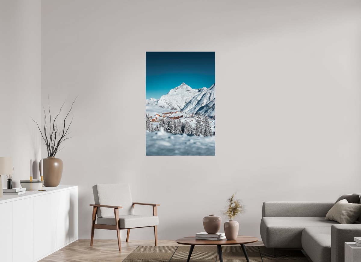 80 x 120 cm, Photo Print Under Acrylic Glass Oberlech Village with Biberkopf, Arlberg