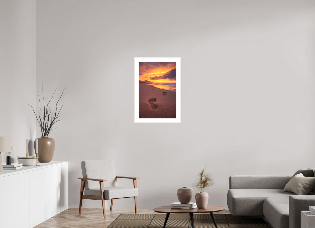 50 x 75 cm, Rahmen-Weiß Footprints at Sunset, Cofete, Fuerteventura