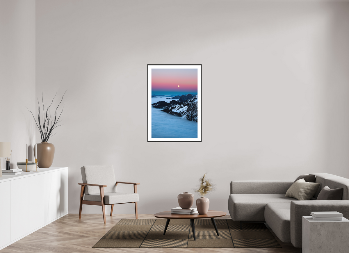 70 x 105 cm, Rahmen-Schwarz Moonrise Over the Sea of Fog, Hohe Matona