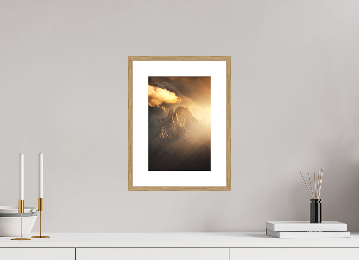 20 x 30 cm, Rahmen-Holzoptik Glowing Mountainscape, Hoher Kasten