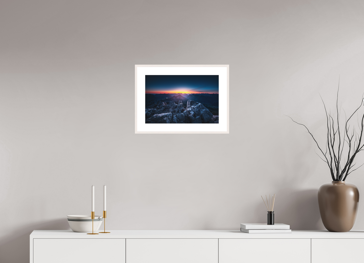45 x 30 cm, Rahmen-Weiß Sunrise at the Mohnenfluh, Lech