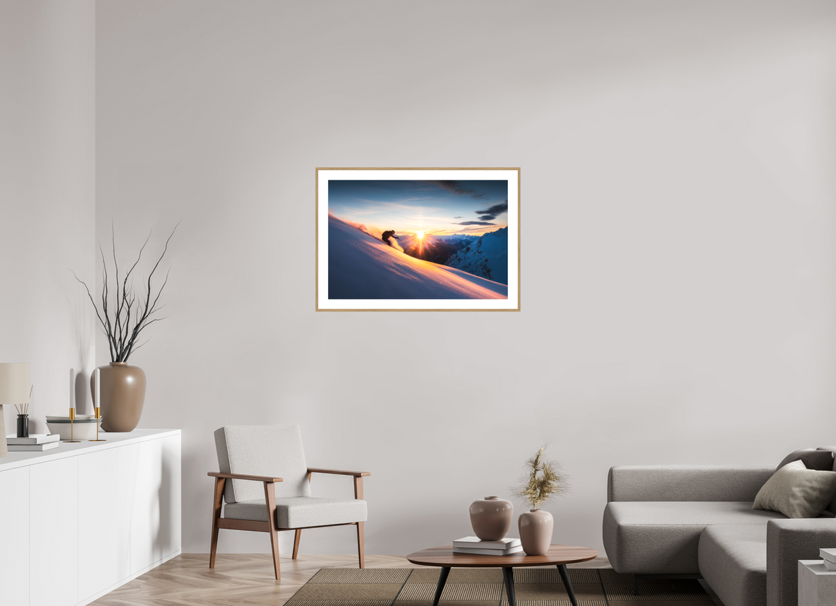 90 x 60 cm, Rahmen-Holzoptik Ski Sunset at Trittkopf, Zürs Arlberg