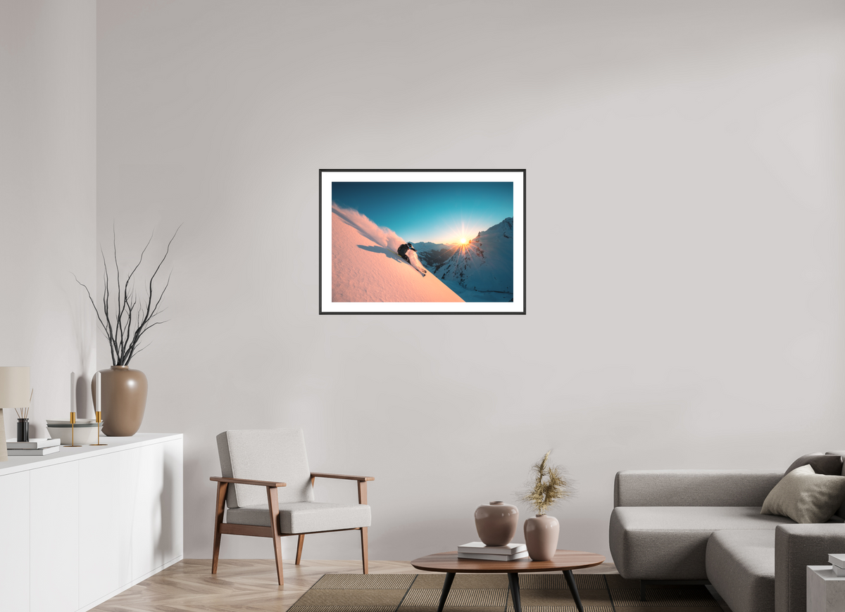 90 x 60 cm, Rahmen-Schwarz Skiing Into the Sunset, Flexenpass