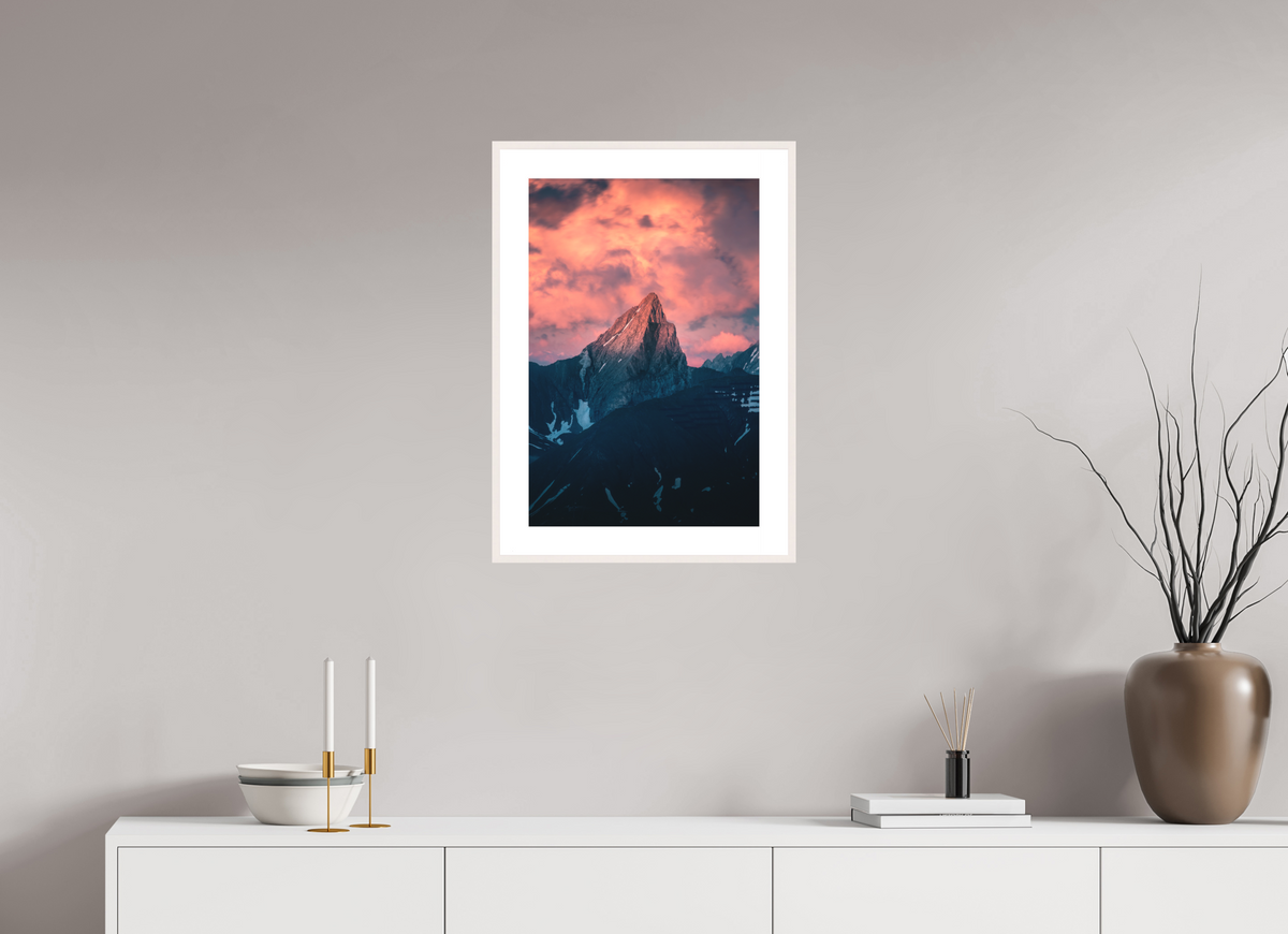 40 x 60 cm, Rahmen-Weiß Roggspitze Sunset, Vorarlberg Austria