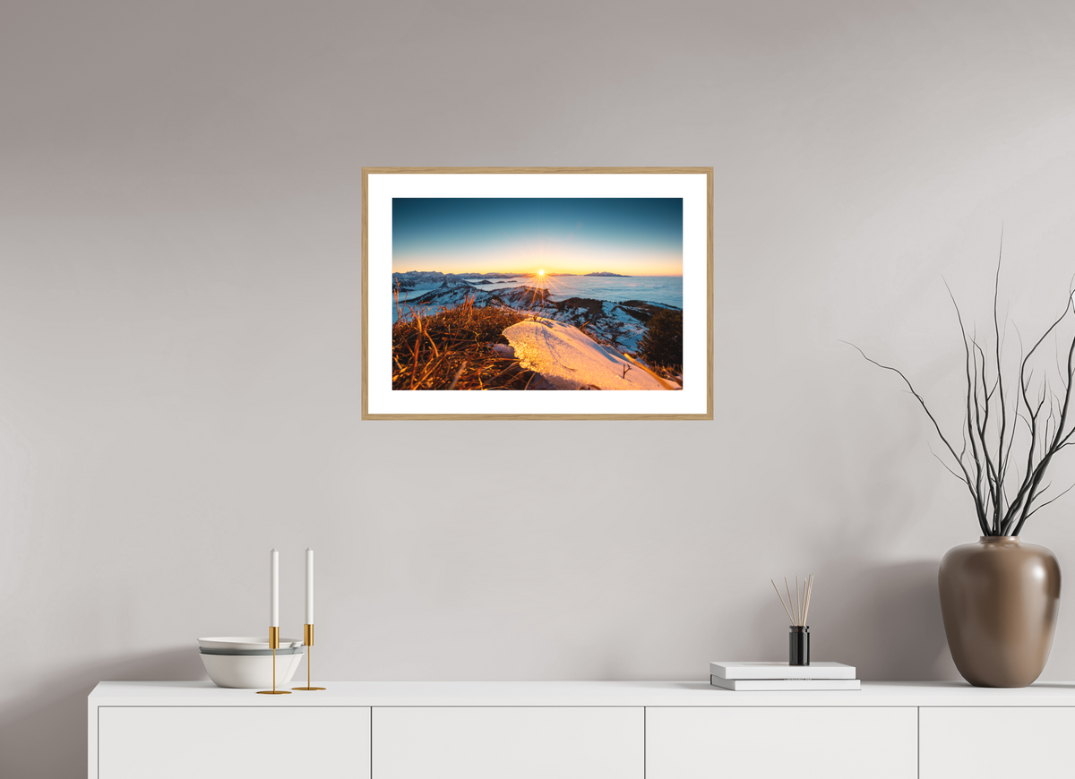 60 x 40 cm, Rahmen-Holzoptik Sunset at the Hohe Matona, Vorarlberg