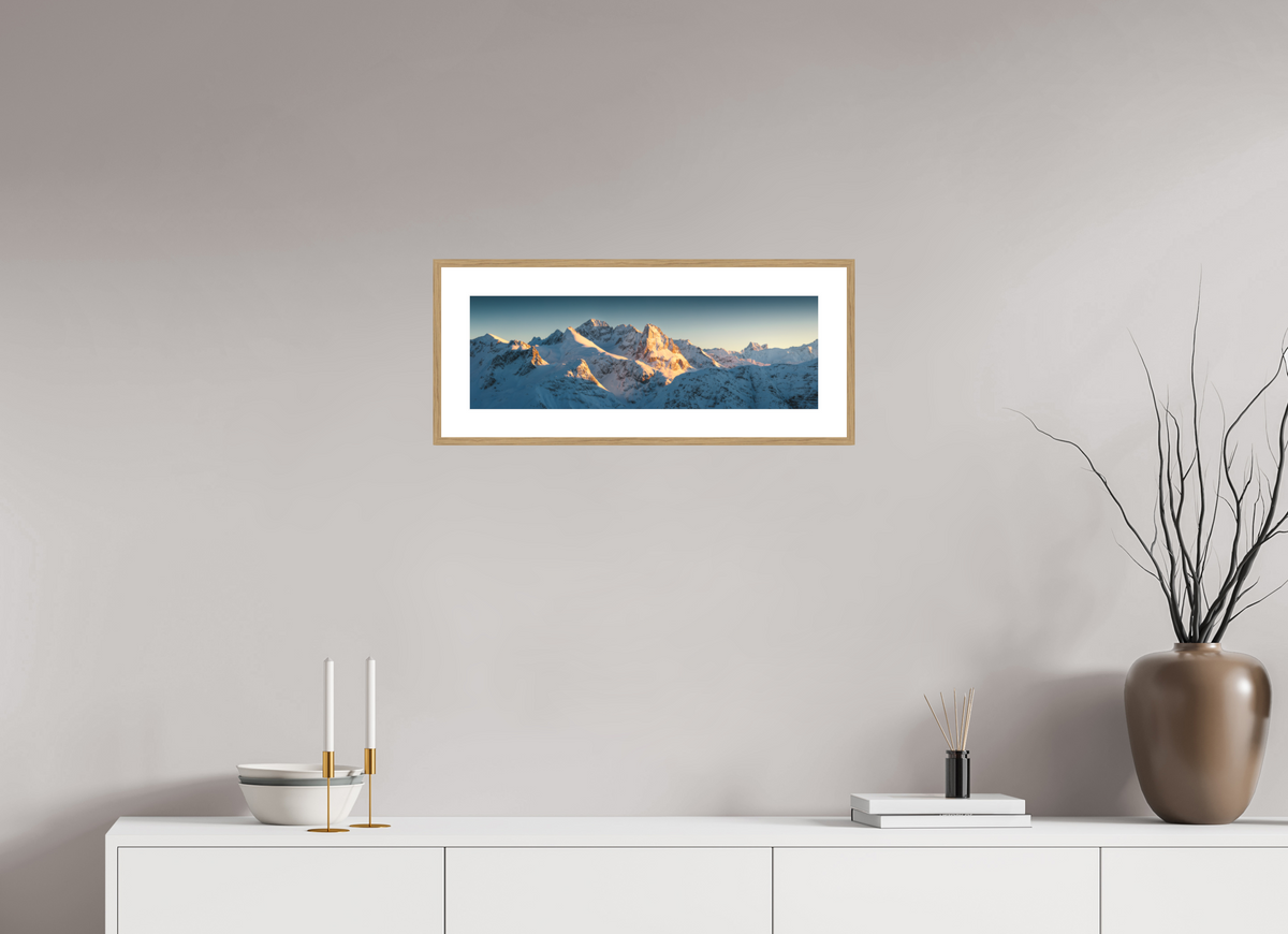 60 x 20 cm, Rahmen-Holzoptik Roggalspitze Sunset, Arlberg Austria