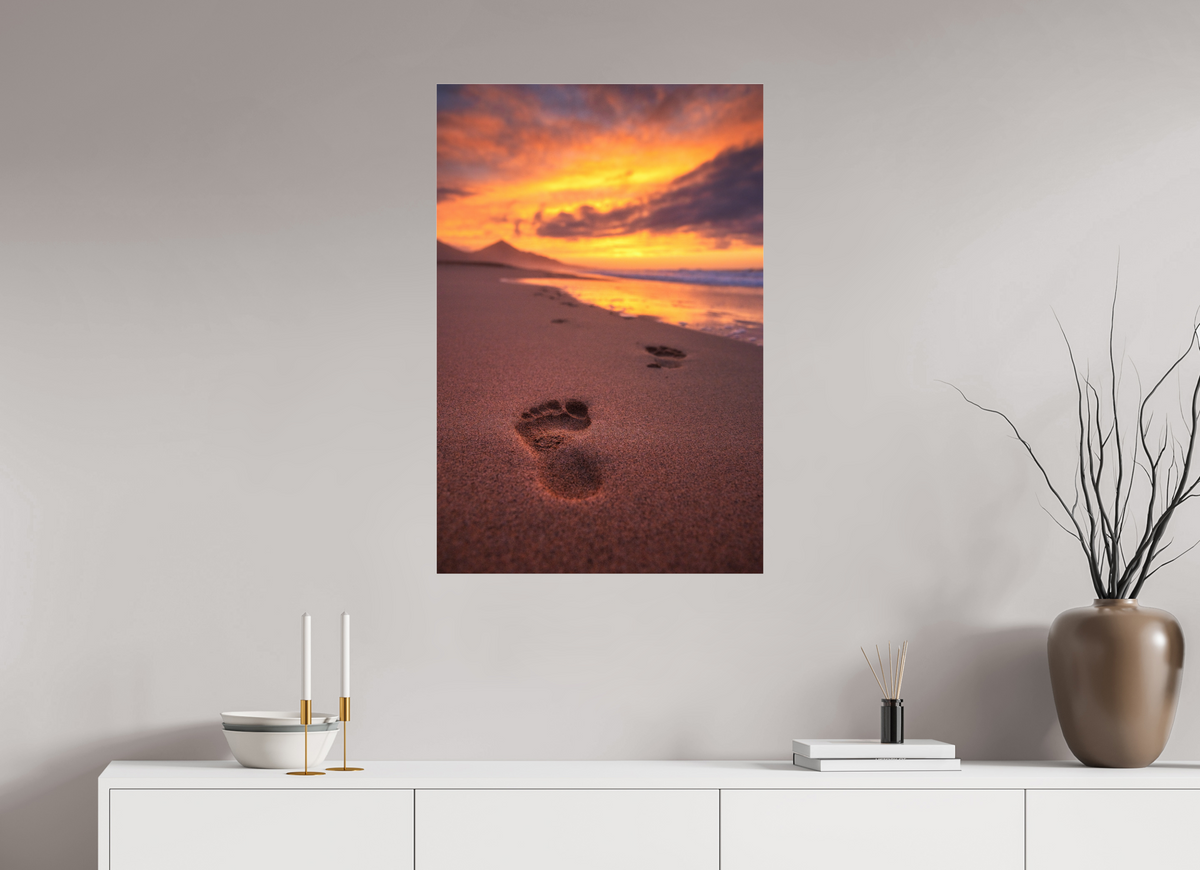 60 x 90 cm, Photo Print Under Acrylic Glass Footprints at Sunset, Cofete, Fuerteventura