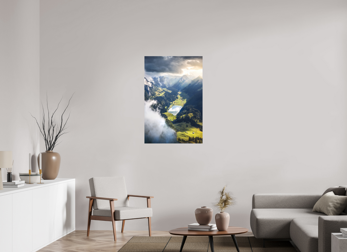 70 x 105 cm, Papierprint ohne Rahmen Alpine Valley and Lake, Hoher Kasten