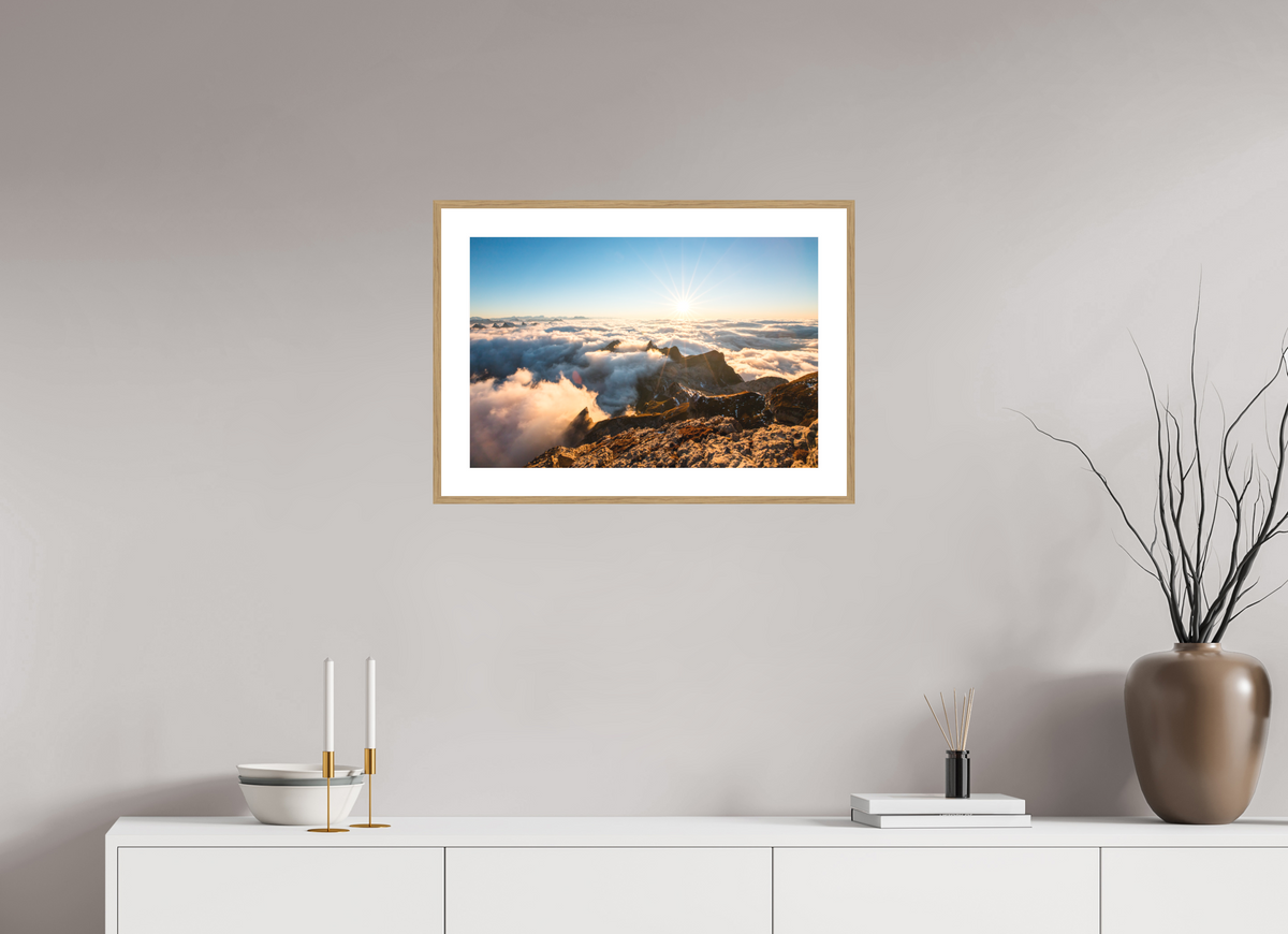 60 x 40 cm, Rahmen-Holzoptik Säntis Sunset Clouds, Switzerland