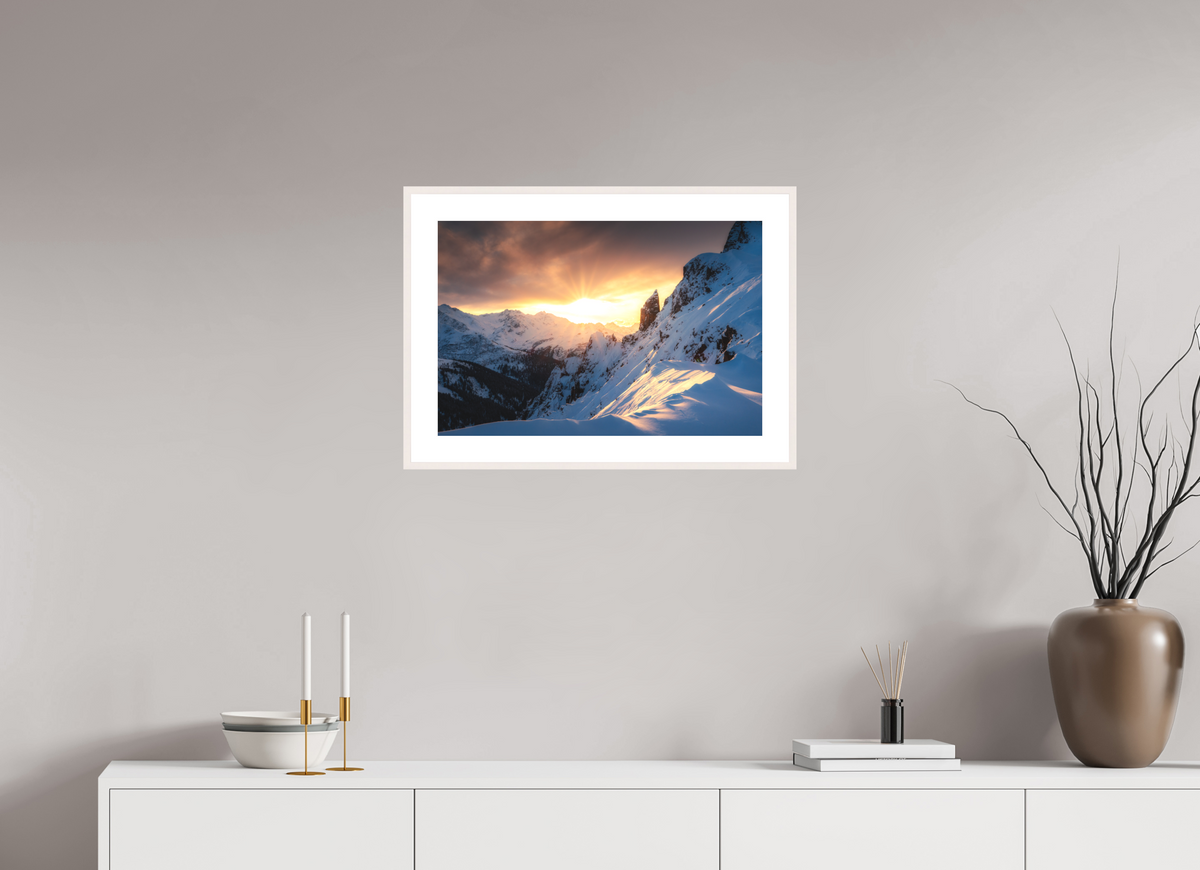 60 x 40 cm, Rahmen-Weiß Black Tower at Sunset, Zürs