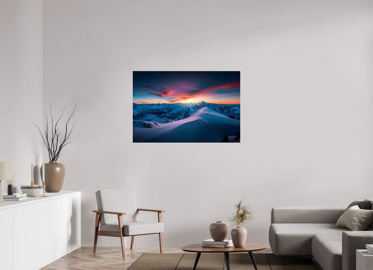 120 x 80 cm, Photo Print Under Acrylic Glass Sunset at the Mohnenfluh, Lech
