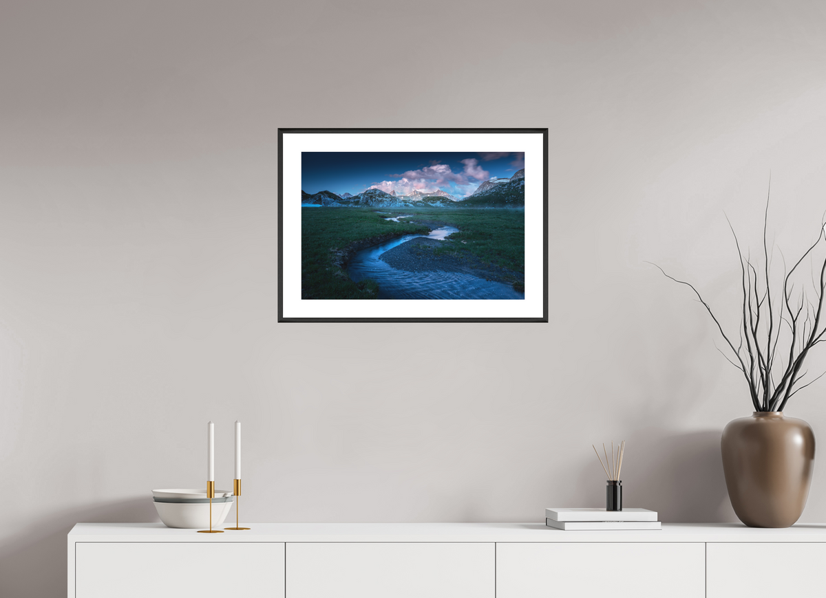 60 x 40 cm, Rahmen-Schwarz Madloch River Bend at Blue Hour, Lech