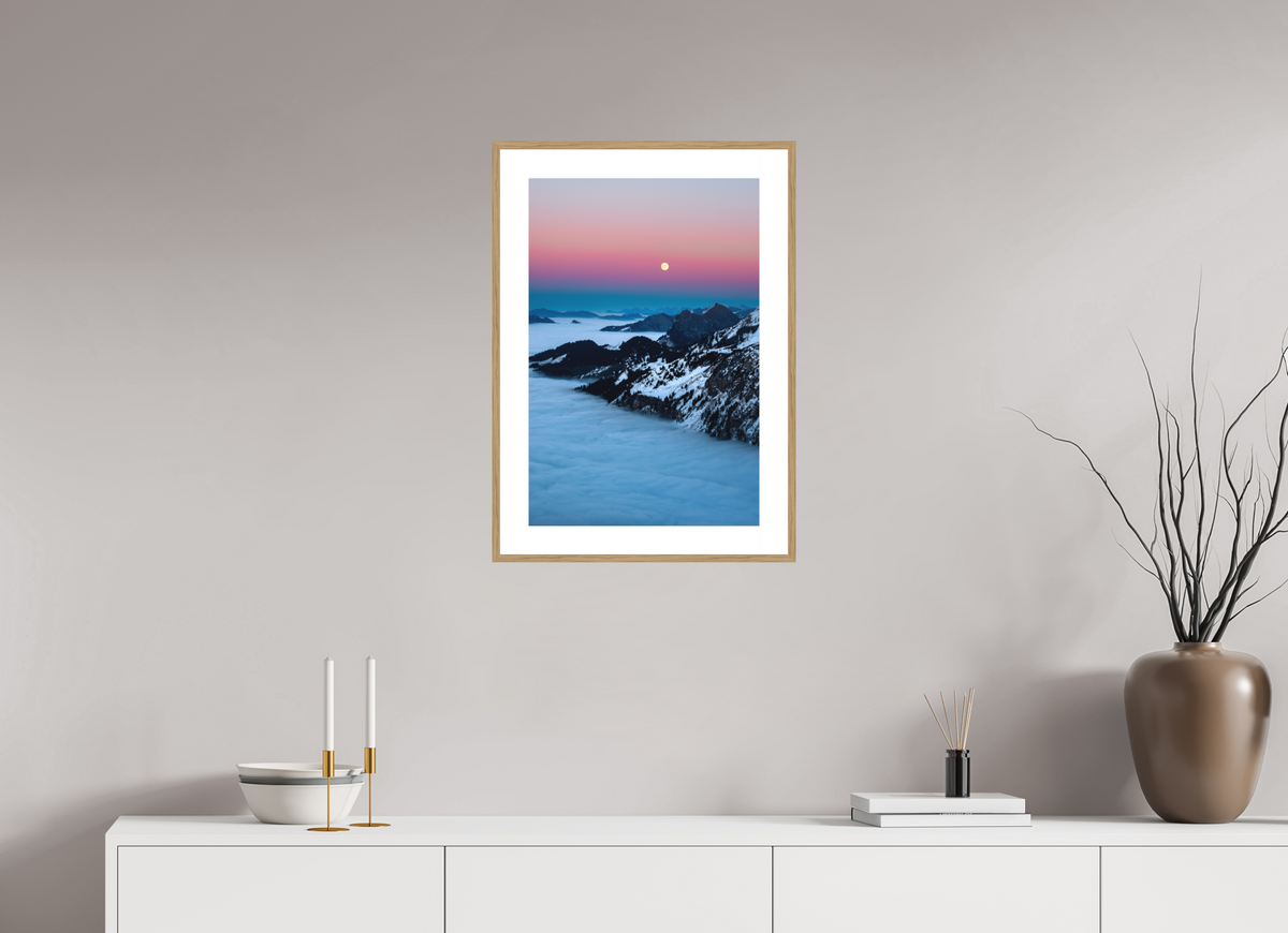 40 x 60 cm, Rahmen-Holzoptik Moonrise Over the Sea of Fog, Hohe Matona