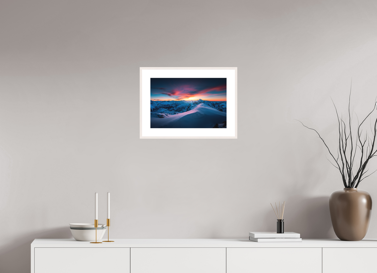 45 x 30 cm, Rahmen-Weiß Sunset at the Mohnenfluh, Lech