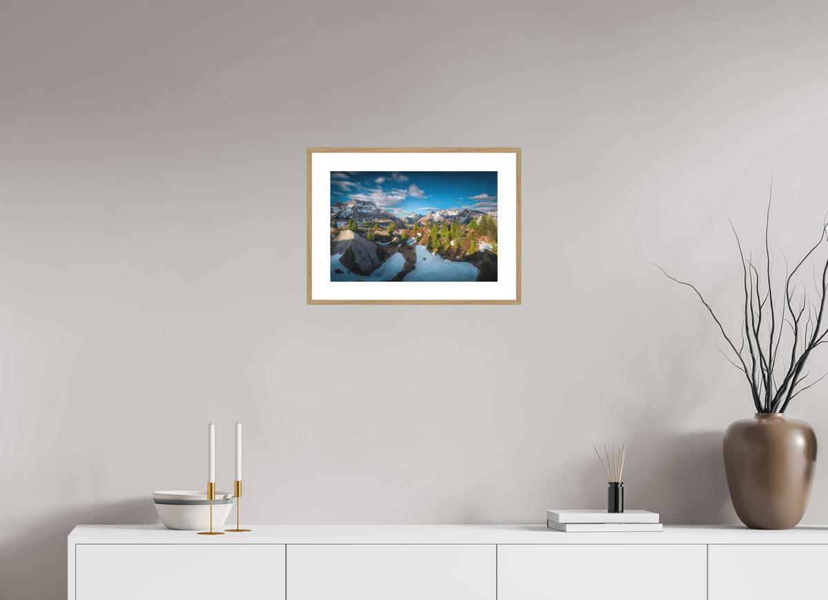 45 x 30 cm, Rahmen-Holzoptik Spring Panorama With the Biberkopf, Lech