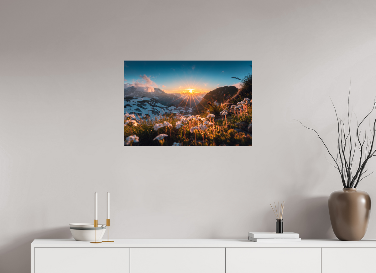 75 x 50 cm, Photo Print Under Acrylic Glass Sunset at the Madloch, Arlberg