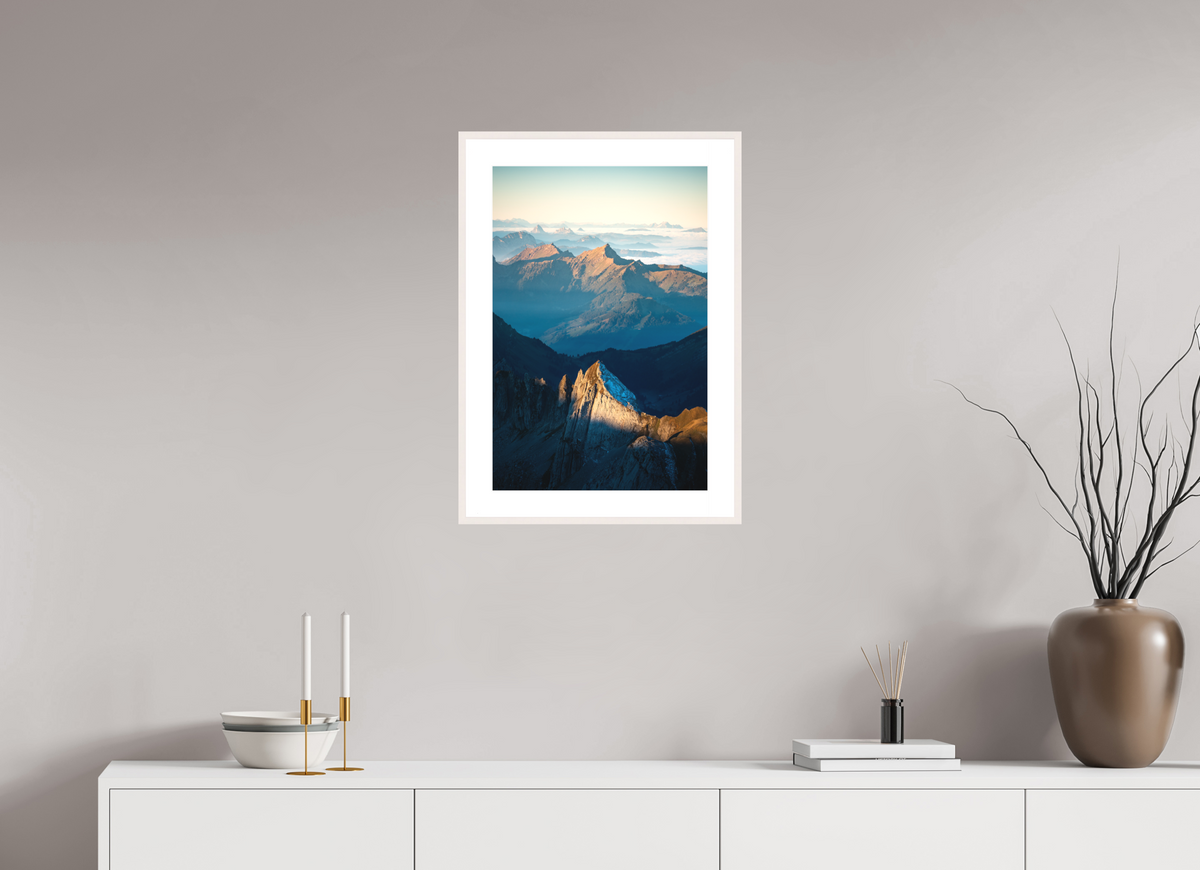 40 x 60 cm, Rahmen-Weiß Säntis Peak at Sunrise, Switzerland