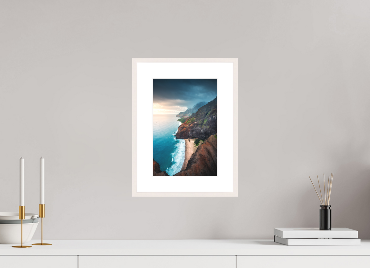 20 x 30 cm, Rahmen-Weiß Coastline Viewpoint, Kauai