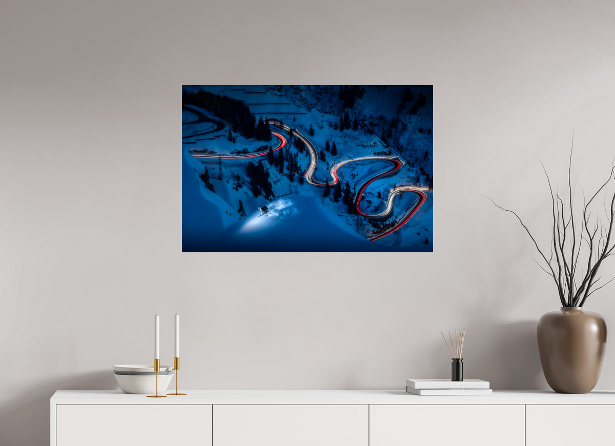90 x 60 cm, Photo Print Under Acrylic Glass Light Painted Skiing at Night