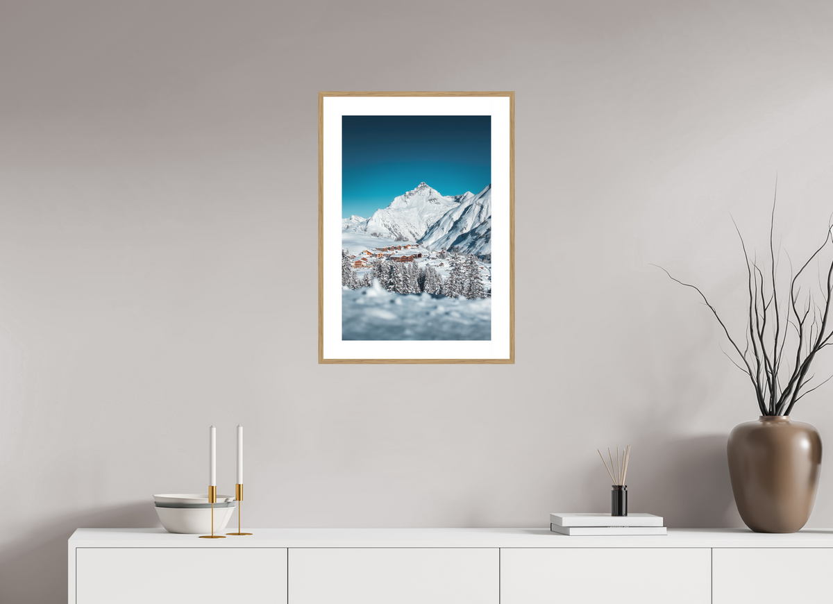 40 x 60 cm, Rahmen-Holzoptik Oberlech Village with Biberkopf, Arlberg