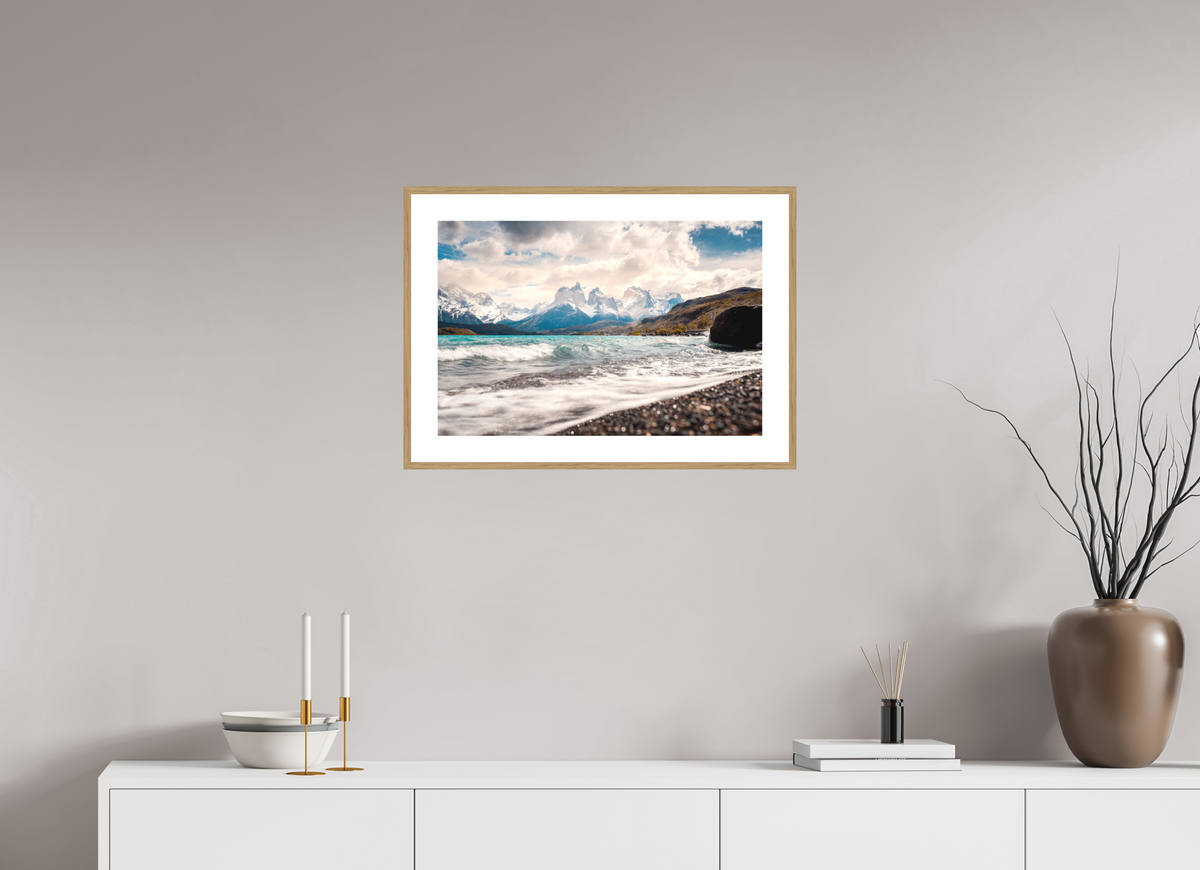 60 x 40 cm, Rahmen-Holzoptik Torres del Paine, Dramatic Skies