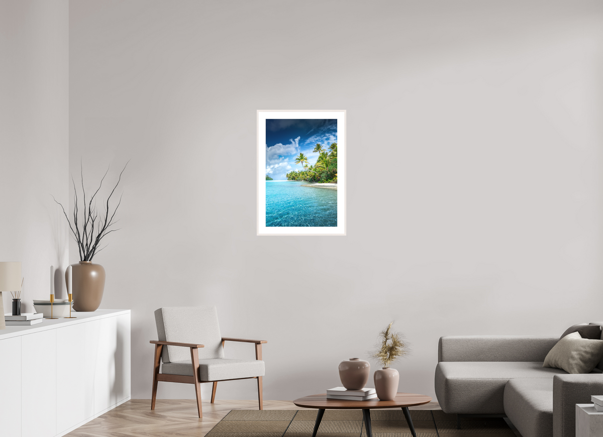 50 x 75 cm, Rahmen-Weiß Palm Coast, Aitutaki Lagoon