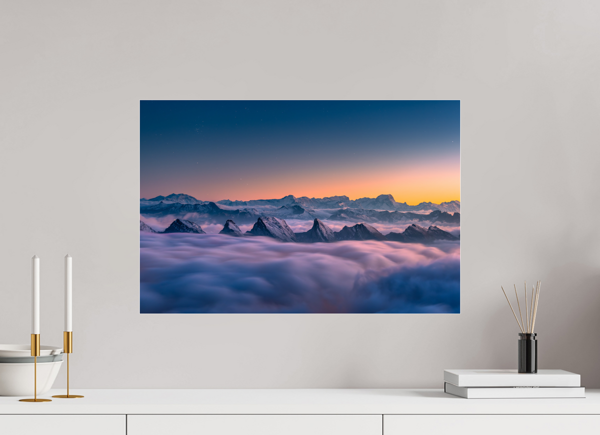 60 x 40 cm, Photo Print Under Acrylic Glass Peaks Above the Sea of Fog