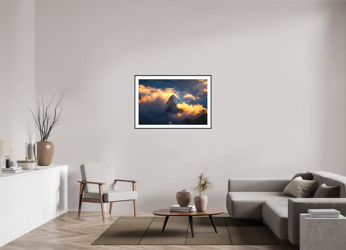 105 x 70 cm, Rahmen-Schwarz Säntis Cloud Glow at Sunset, Switzerland