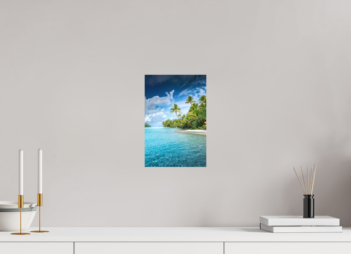 20 x 30 cm, Papierprint ohne Rahmen Palm Coast, Aitutaki Lagoon
