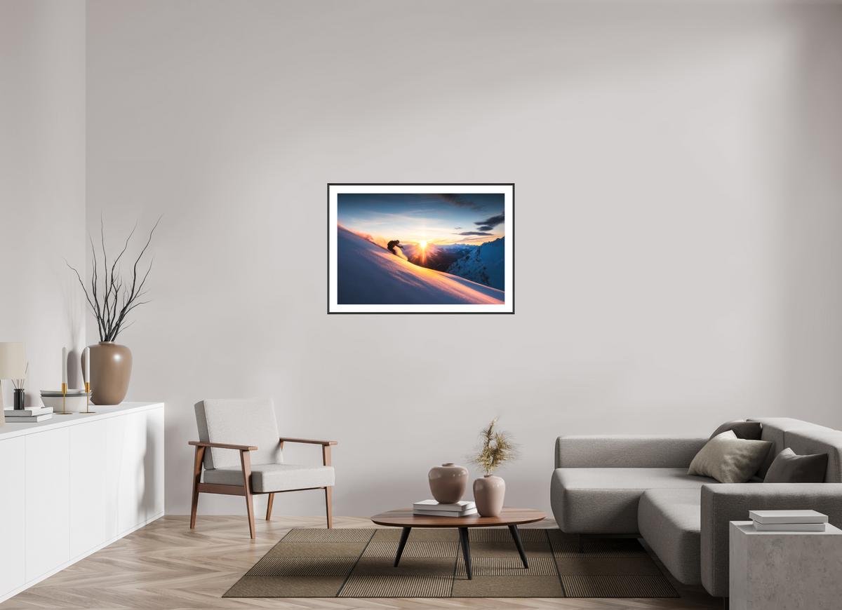 105 x 70 cm, Rahmen-Schwarz Ski Sunset at Trittkopf, Zürs Arlberg