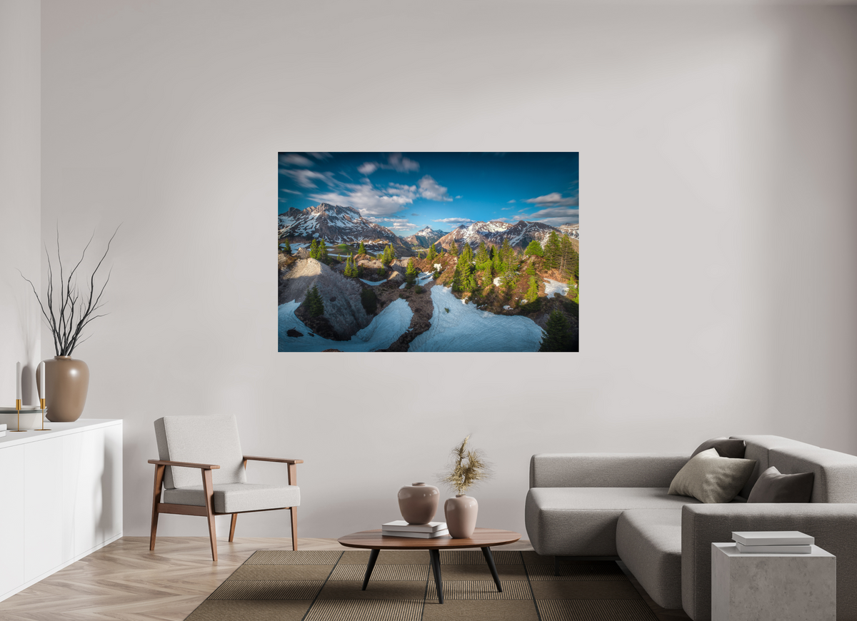 180 x 120 cm, Photo Print Under Acrylic Glass Spring Panorama With the Biberkopf, Lech