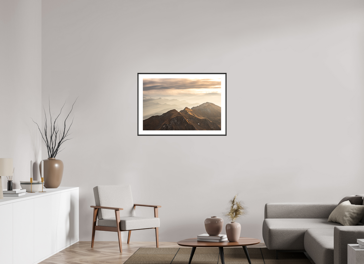 90 x 60 cm, Rahmen-Schwarz Alpine Cloud Inversion at Sunset