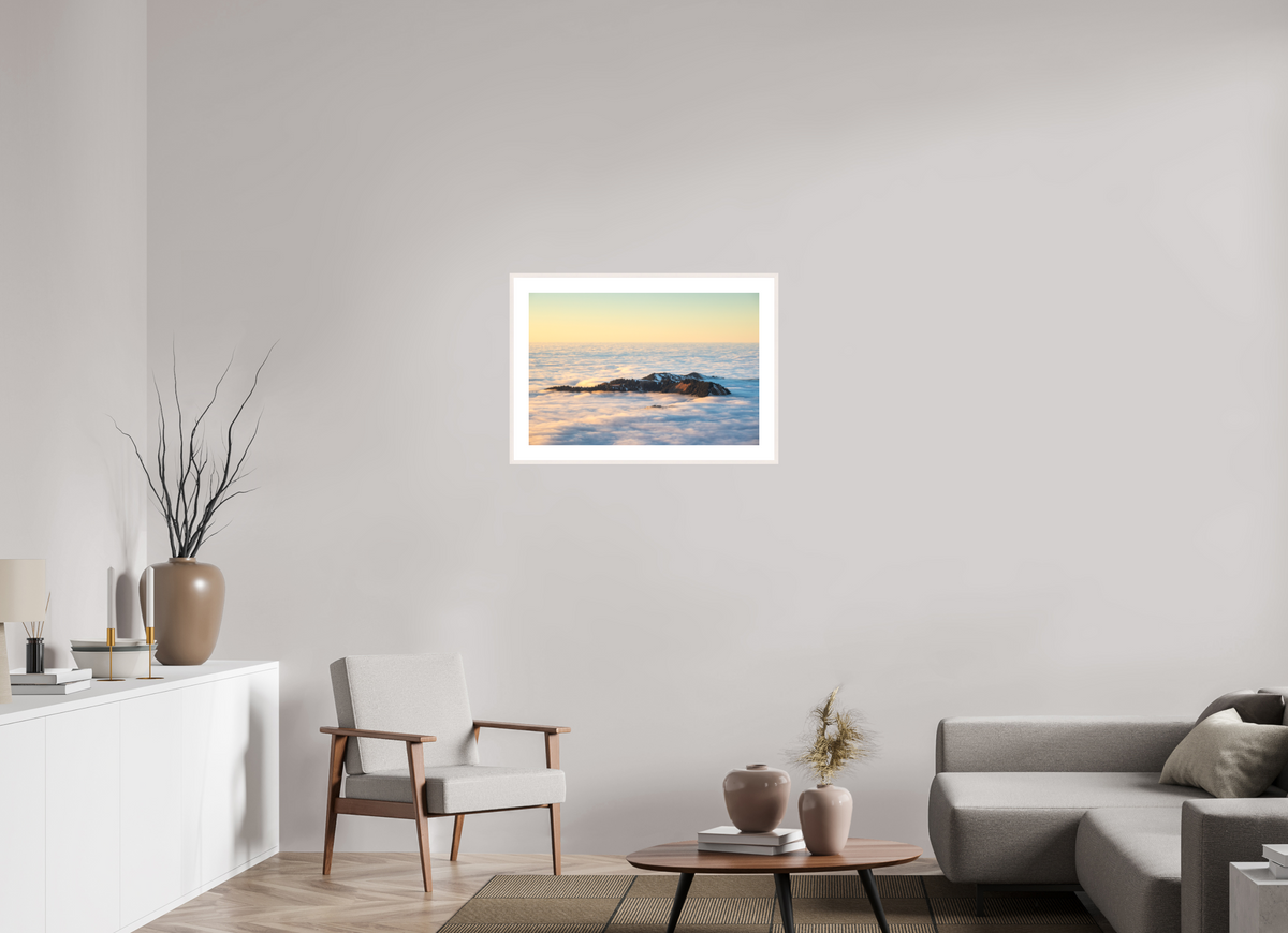 75 x 50 cm, Rahmen-Weiß Island in the Sea of Fog, Hohe Matona
