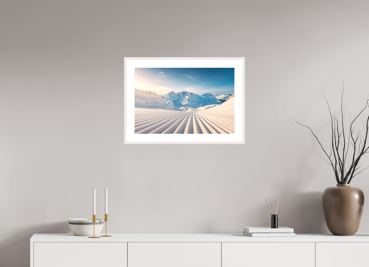 60 x 40 cm, Rahmen-Weiß Freshly Groomed Slope, Zürs