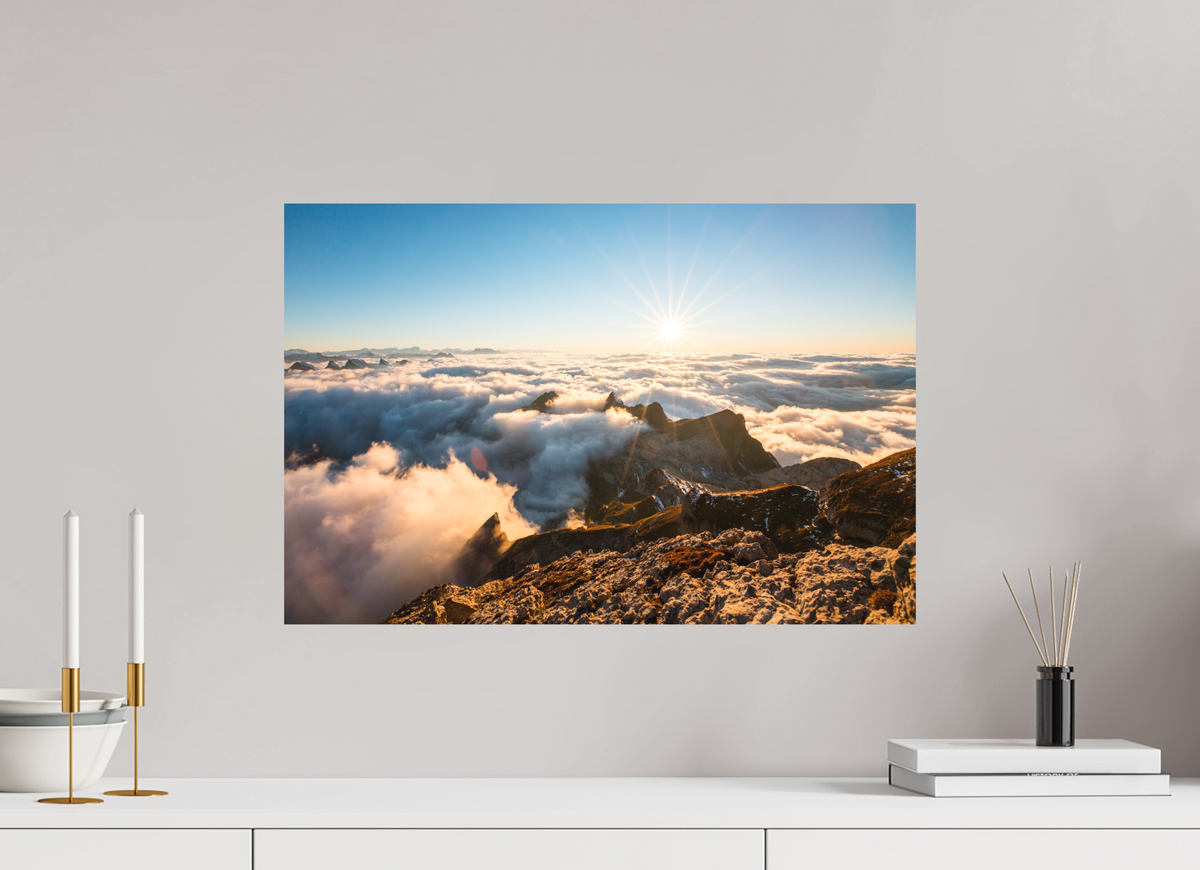 60 x 40 cm, Papierprint ohne Rahmen Säntis Sunset Clouds, Switzerland