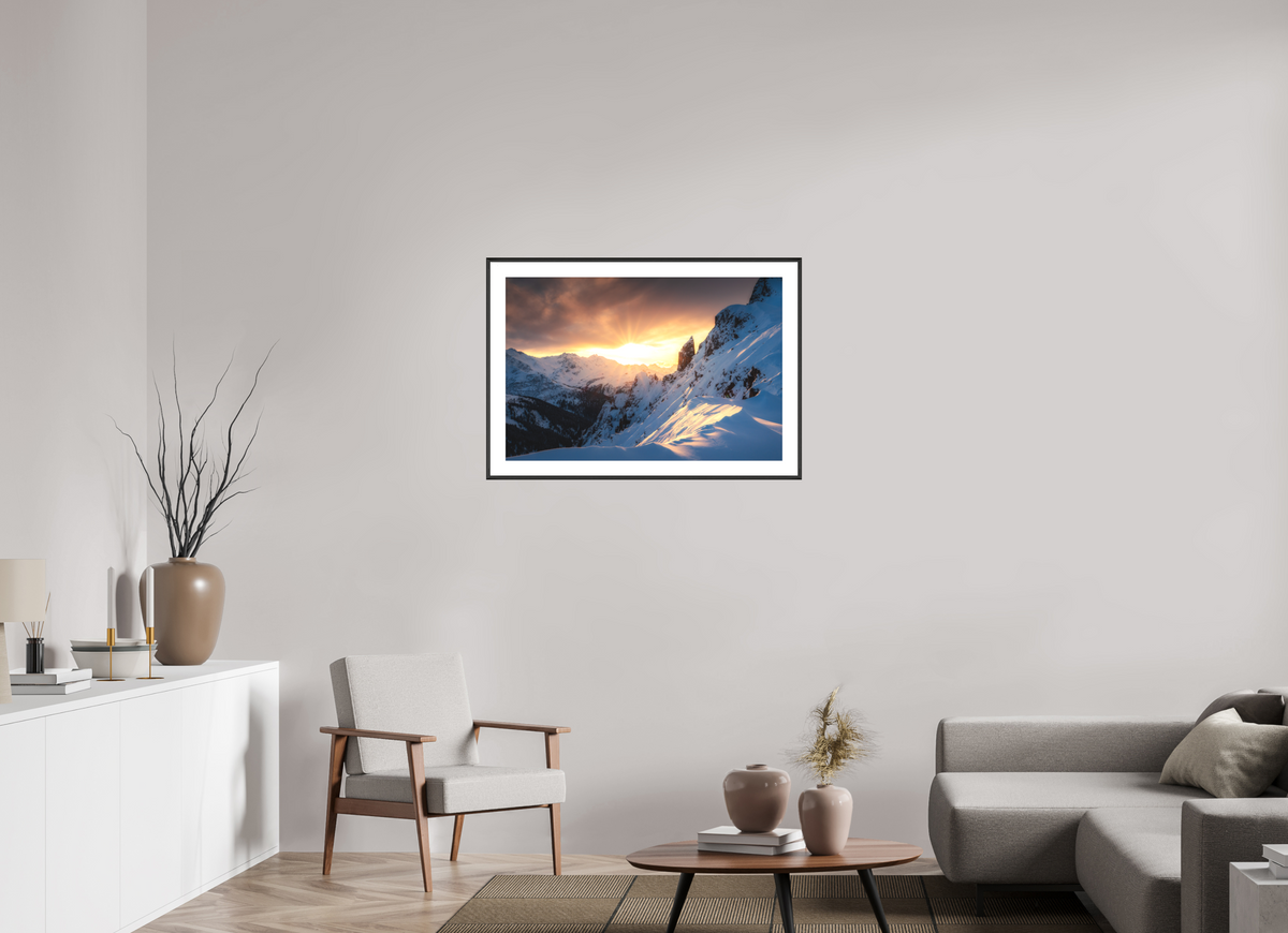 90 x 60 cm, Rahmen-Schwarz Black Tower at Sunset, Zürs