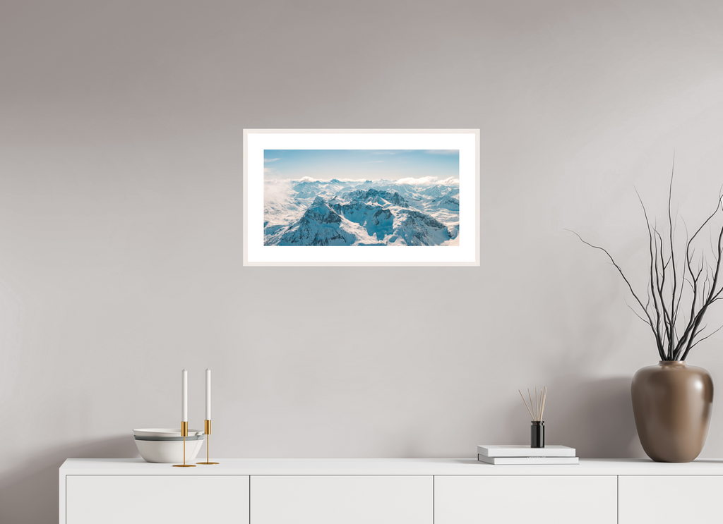 60 x 30 cm, Rahmen-Weiß Snowy Peaks Above Zug, Lech