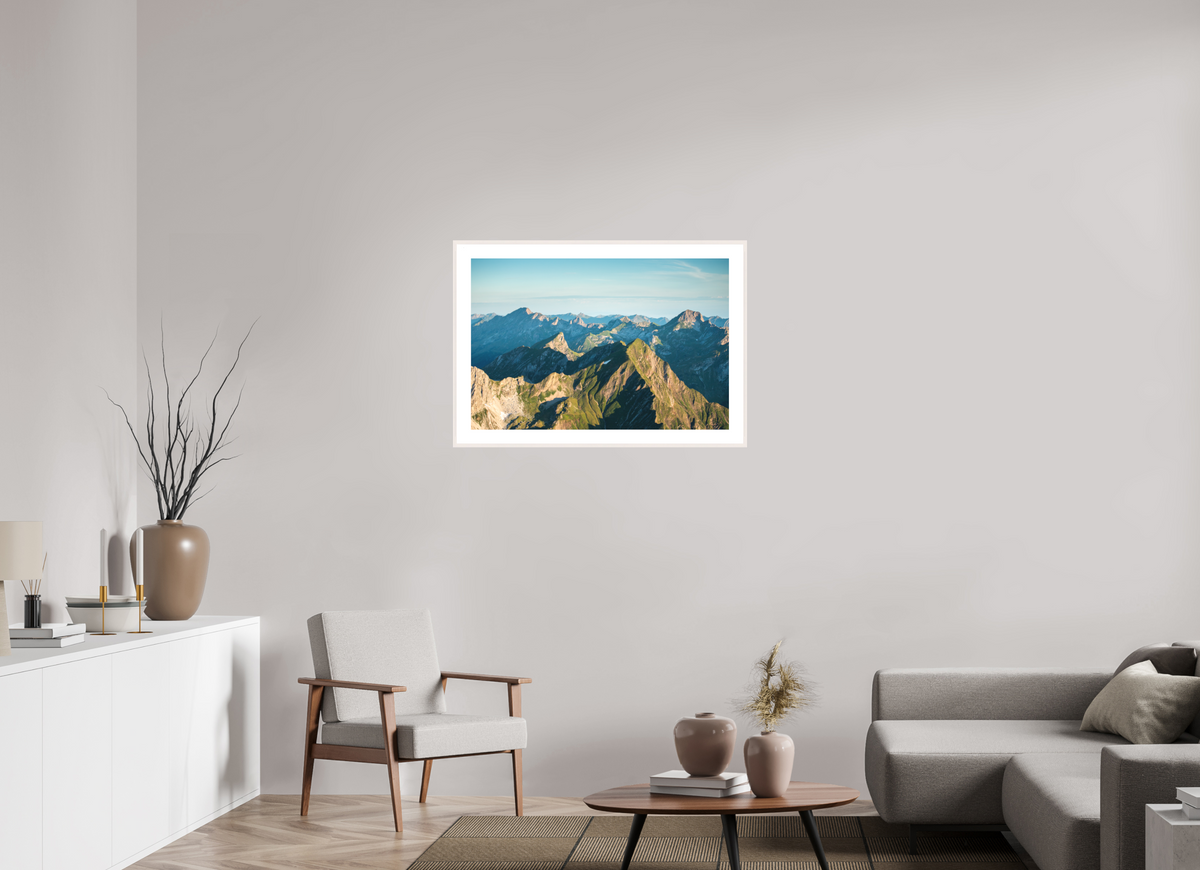 90 x 60 cm, Rahmen-Weiß Mohnenfluh Morning Light, Lech Austria