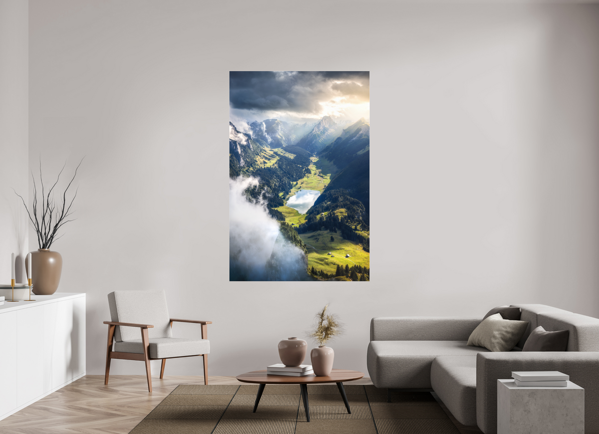 120 x 180 cm, Photo Print Under Acrylic Glass Alpine Valley and Lake, Hoher Kasten