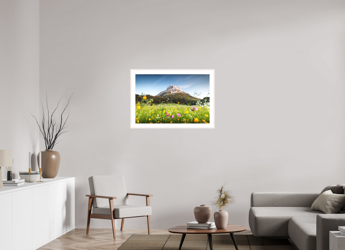 90 x 60 cm, Rahmen-Weiß Omeshorn, Lech Alps