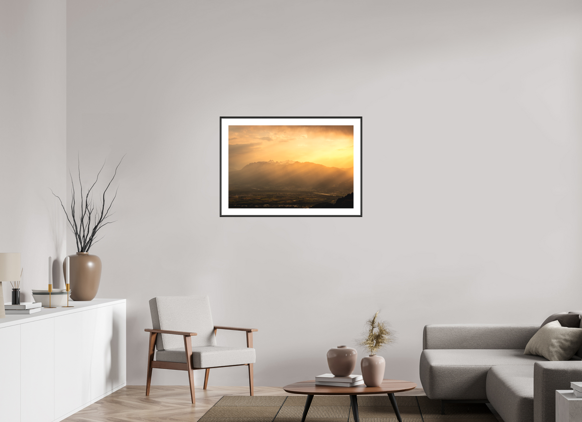 90 x 60 cm, Rahmen-Schwarz Hoher Kasten in Golden Light, Alpstein