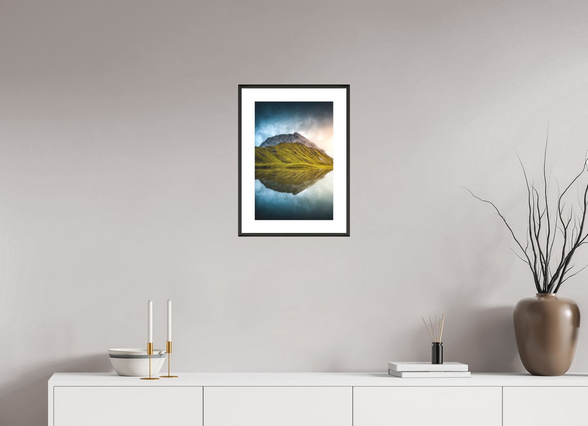 30 x 45 cm, Rahmen-Schwarz Morning Light at the Monzabonsee, Zürs