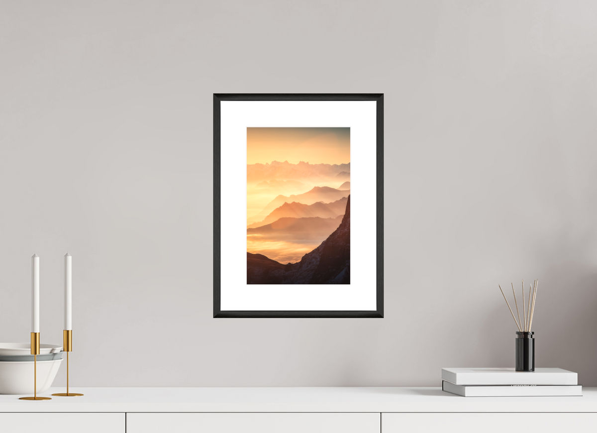 20 x 30 cm, Rahmen-Schwarz Säntis Ridge Silhouette, Switzerland