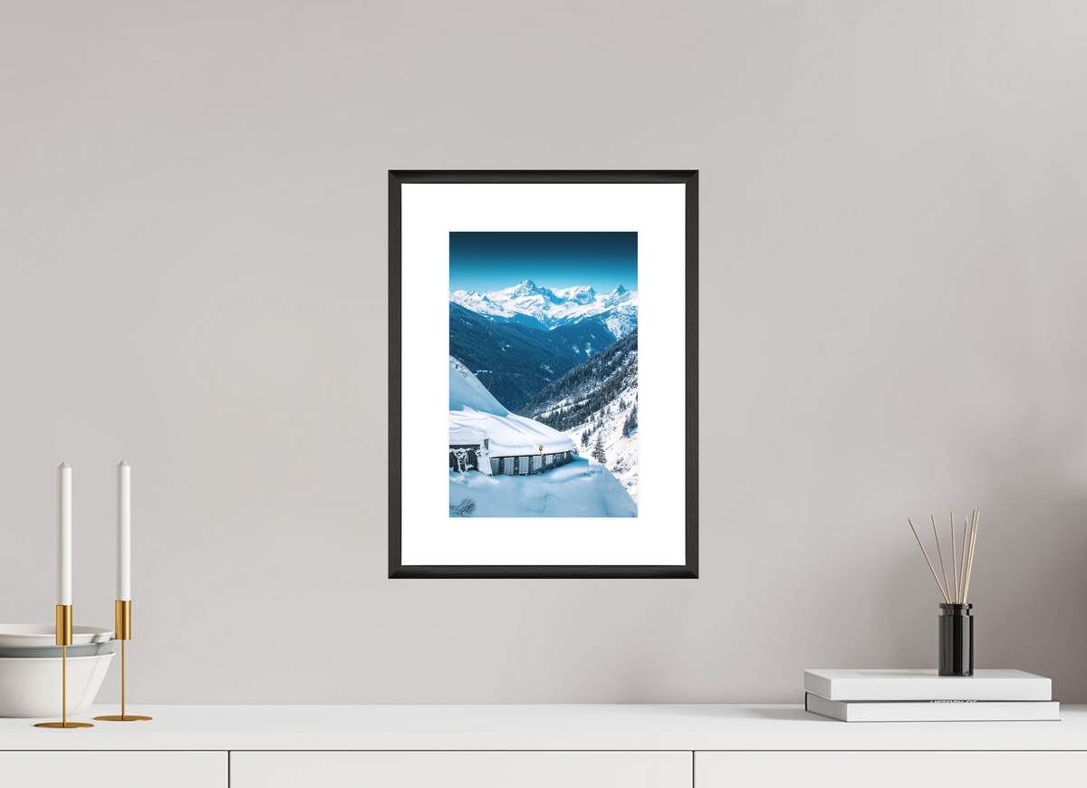 20 x 30 cm, Rahmen-Schwarz Ski Jump at the Flexenpass, Arlberg
